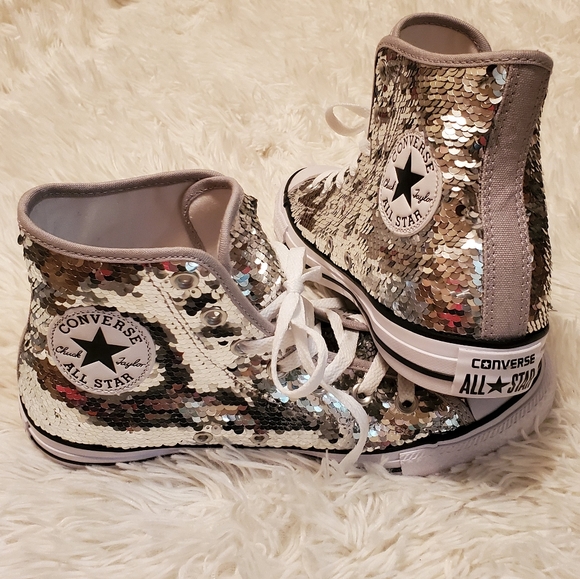 converse silver sequin high tops